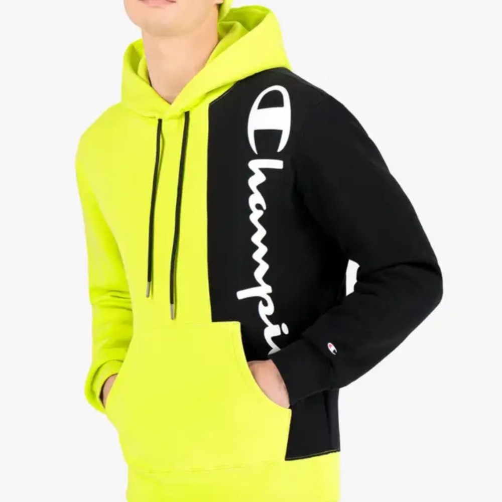 Champion Unisex Neon Yellow/Black Spliced Hoodie
